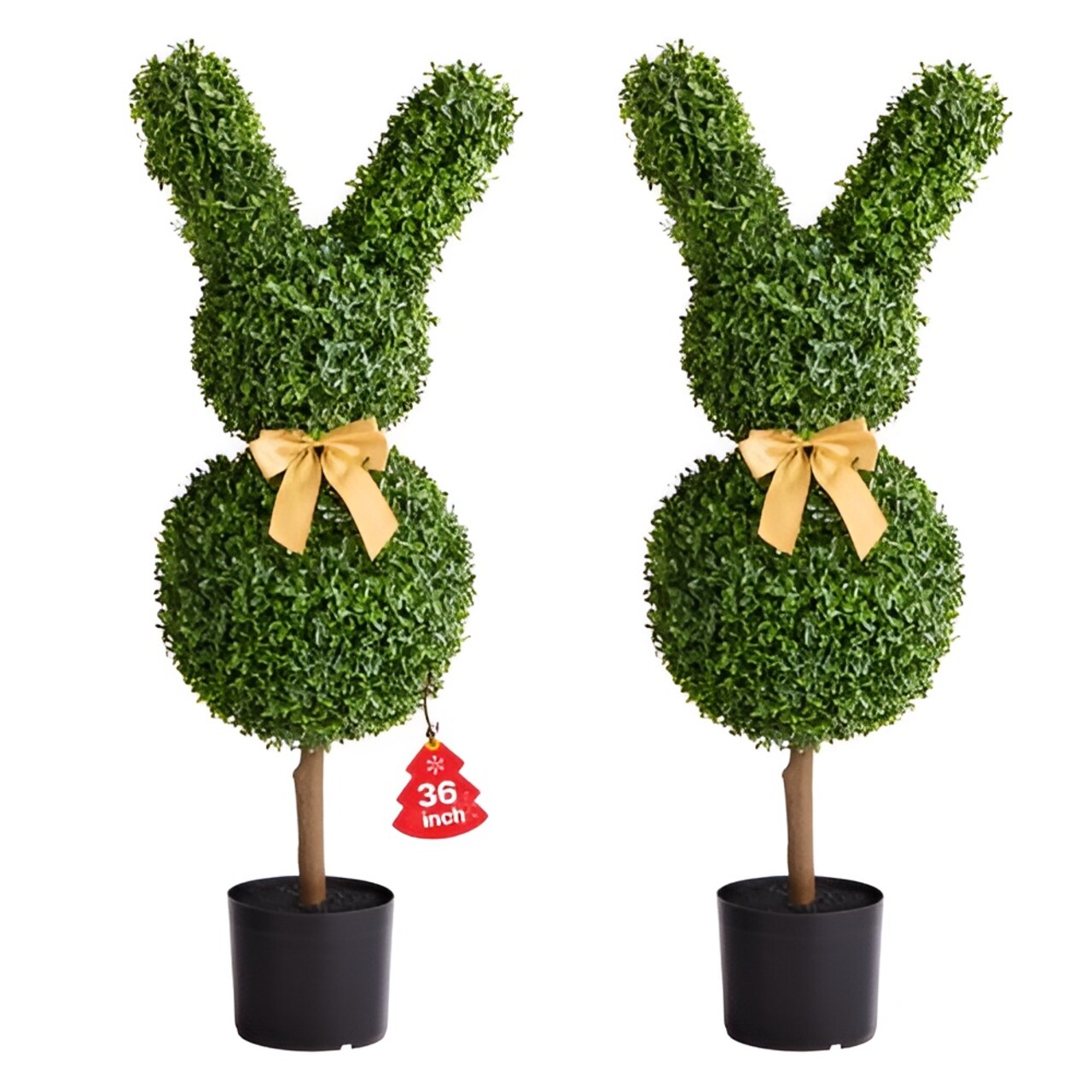 2 Pack 36 Inch Artificial Bunny Topiary Faux Boxwood Plant Balls